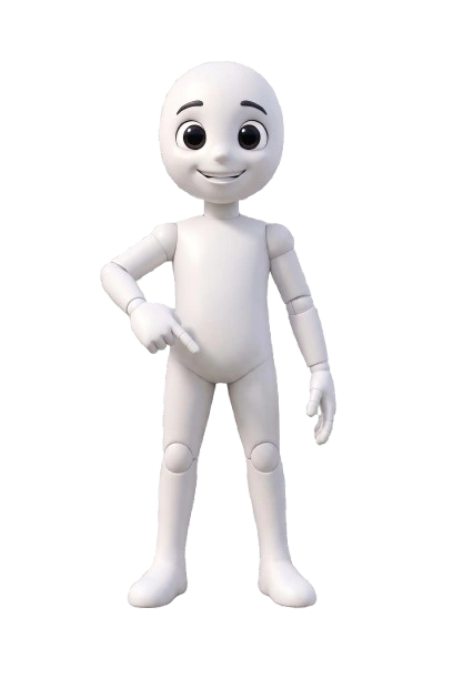 Light Animation 3D Interactive Mascot Pointing Down to Animation Packages and Service Details